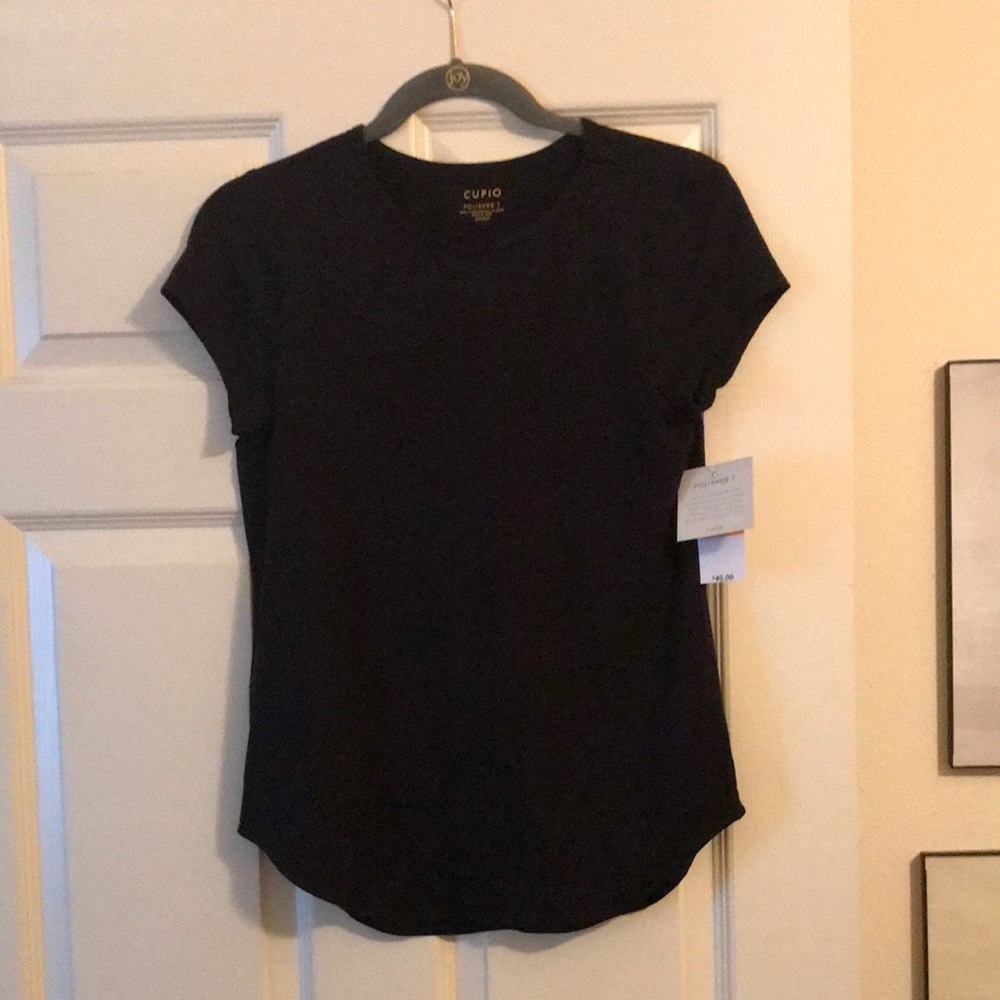 NWT Cupio Black Cap Sleeve Crewneck POLISHED TEE Size S